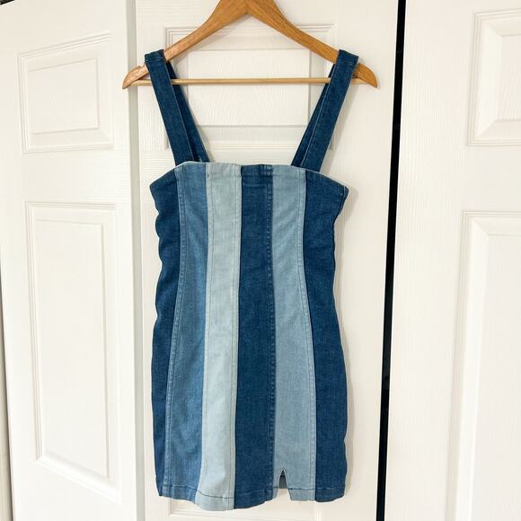 NWT Show Me Your Mumu Coronado Corset Blue Stripe Denim Mini Dress Size Small - Picture 3 of 10